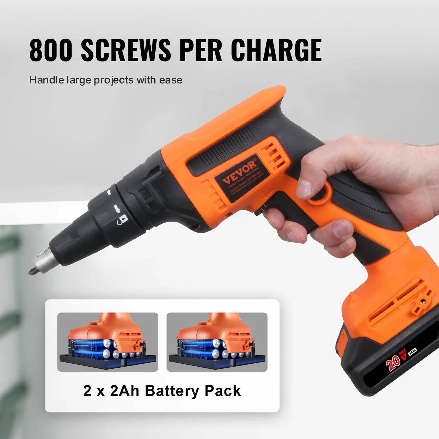 SucceBuy Drywall Screw Gun 20V Max Drywall Screwgun 4200RPM Brushles Cordless Drywall Kit Reverse Adjustable Built-in LED Light