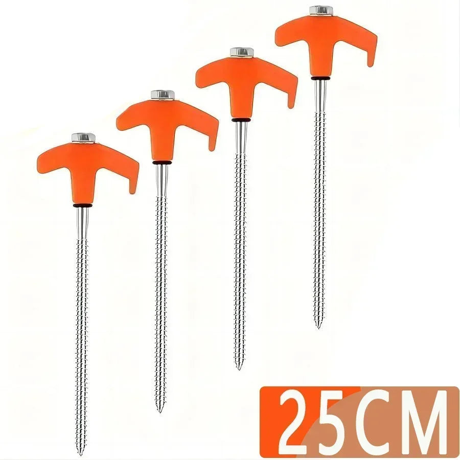 CZHIYAO 4pcs Outdoor Tent Nail 20/25/30cm Screw Anchor Stakes Pegs Screws Peg Ground Nails Carbon Steel Hexagonal Plastic Head
