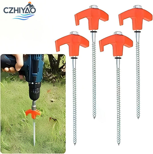 CZHIYAO 4pcs Outdoor Tent Nail 20/25/30cm Screw Anchor Stakes Pegs Screws Peg Ground Nails Carbon Steel Hexagonal Plastic Head
