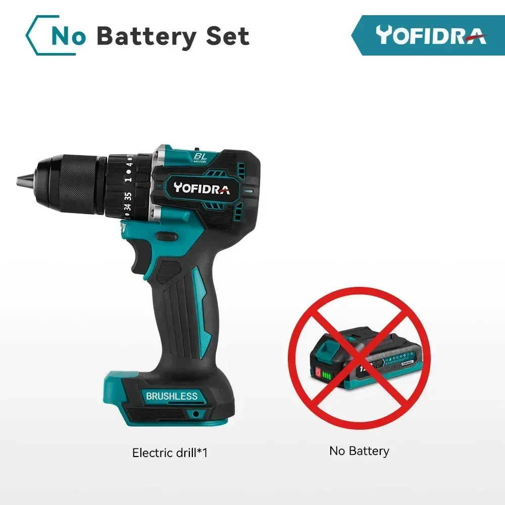 YOFIDRA 13mm 35+3 Torque Brushless Electric Impact Drill Cordless Screwdriver Househeld Power Tool For Makita 18V Battery Pin