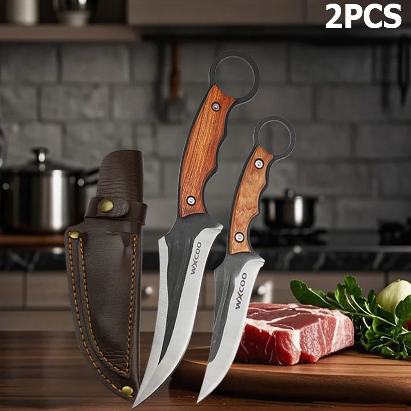 WXCOO Hand-Forged Butcher Knife Stainless Steel Kitchen Knife Full Tang Meat Cleaver Boning Chef Knife for Barbecue Cooking