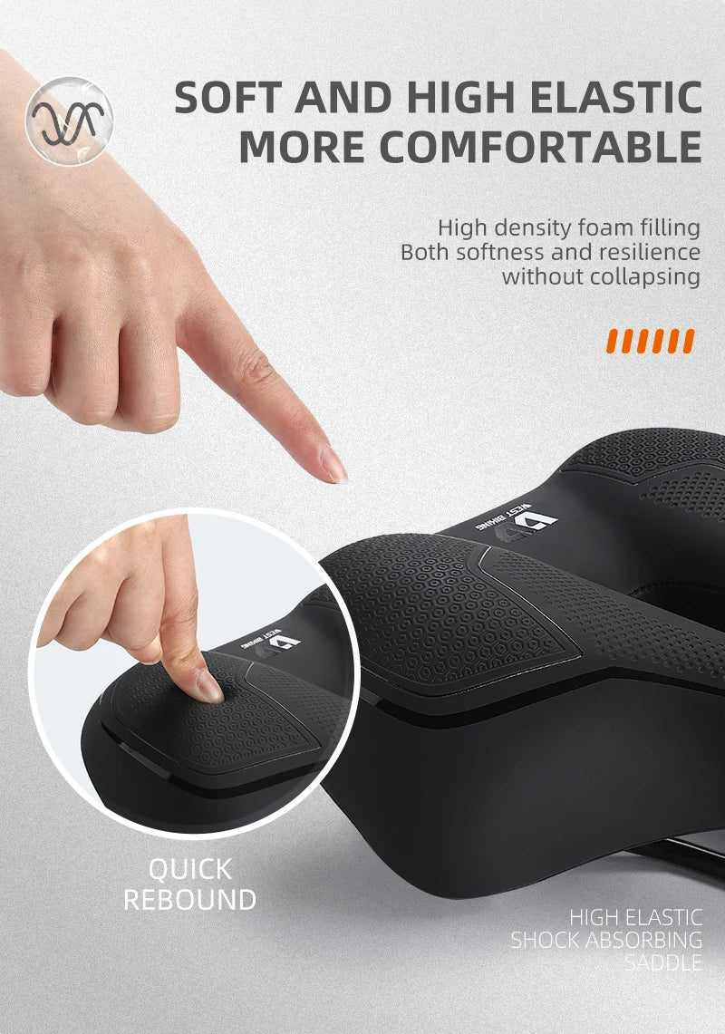 WEST BIKING MTB Bike Bicycle Saddle Rail Hollow Breathable Absorption Rainproof Soft Comfortable Sponge Casual Road Cycling Seat
