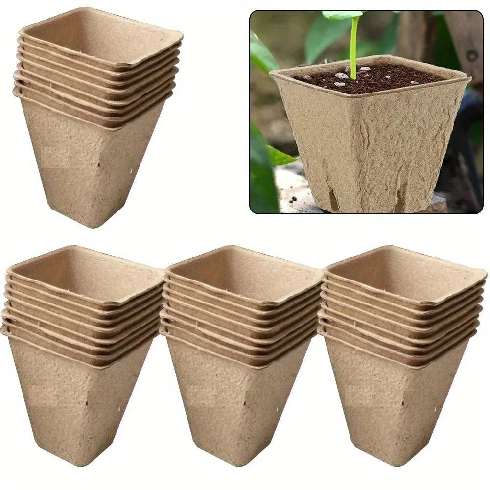 50Pcs Plant Pots Nursery Cups Garden Tray Biodegradable Paper Pulp Peat Pots 6/8cm Plant Grow Bags For Home Garden Accessories