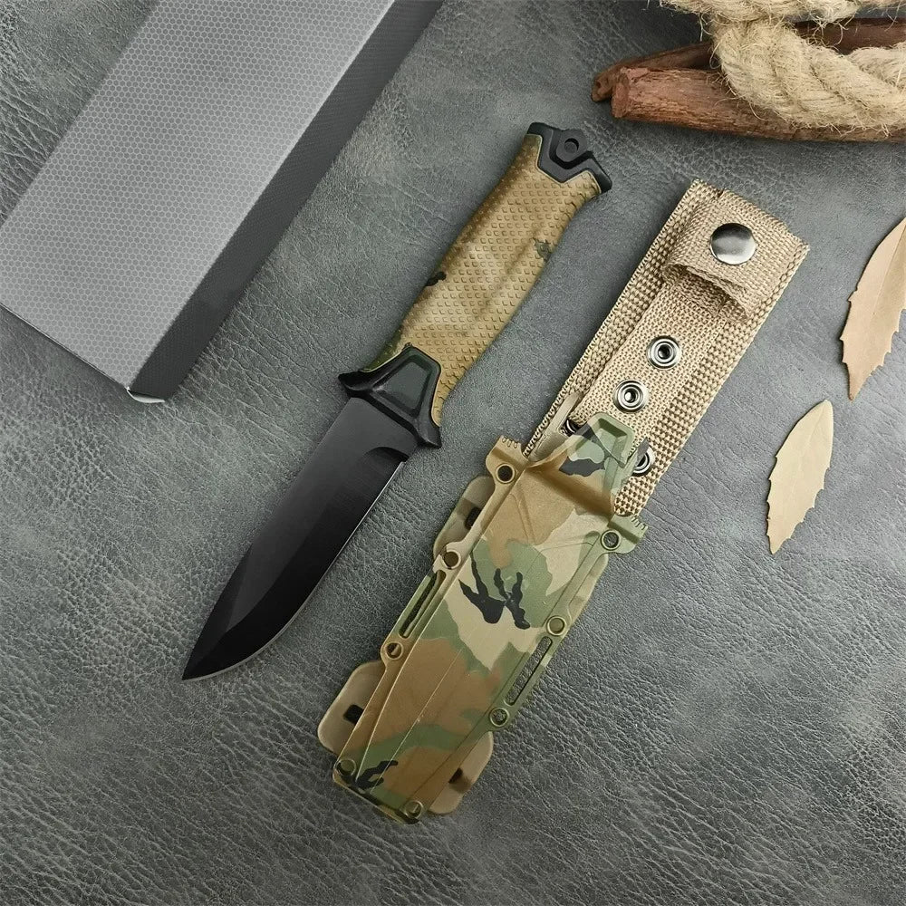 Camouflage GB 1500 StrongArm Full Tang Fixed Blade Knife 8Cr13Mov Black Blade Rubber Handles Tactical Hunting Military Knives