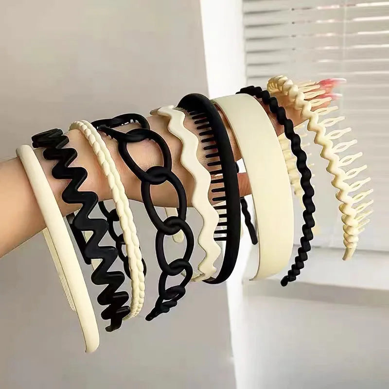9Pcs/Set Non-slip Hair Band Hoop for Women Men Frosted Face Wash Headband Multi-style Headbands Simple Hairband Hair Accessories
