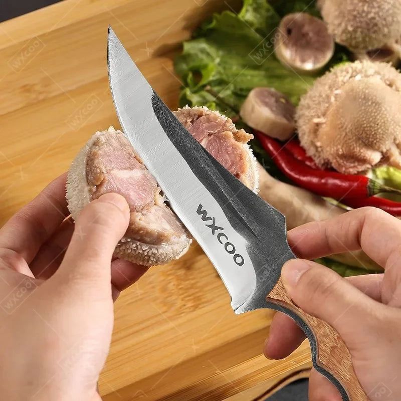WXCOO Hand-Forged Butcher Knife Stainless Steel Kitchen Knife Full Tang Meat Cleaver Boning Chef Knife for Barbecue Cooking