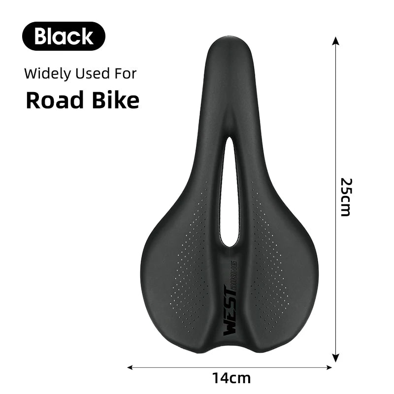 WEST BIKING MTB Bike Bicycle Saddle Rail Hollow Breathable Absorption Rainproof Soft Comfortable Sponge Casual Road Cycling Seat