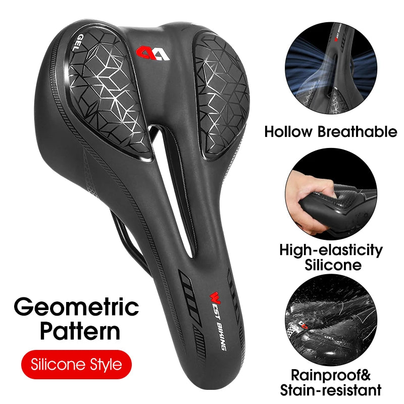 WEST BIKING MTB Bike Bicycle Saddle Rail Hollow Breathable Absorption Rainproof Soft Comfortable Sponge Casual Road Cycling Seat