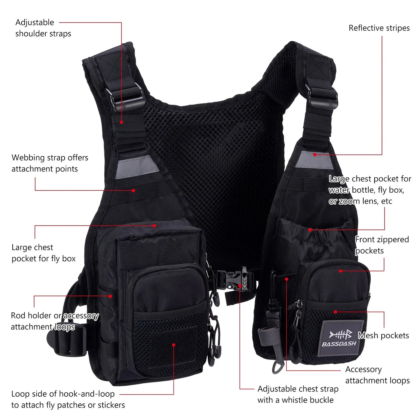 Bassdash FV08 Ultra Lightweight Fly Fishing Vest for Men and Women Portable Chest Pack One Size Fits Most