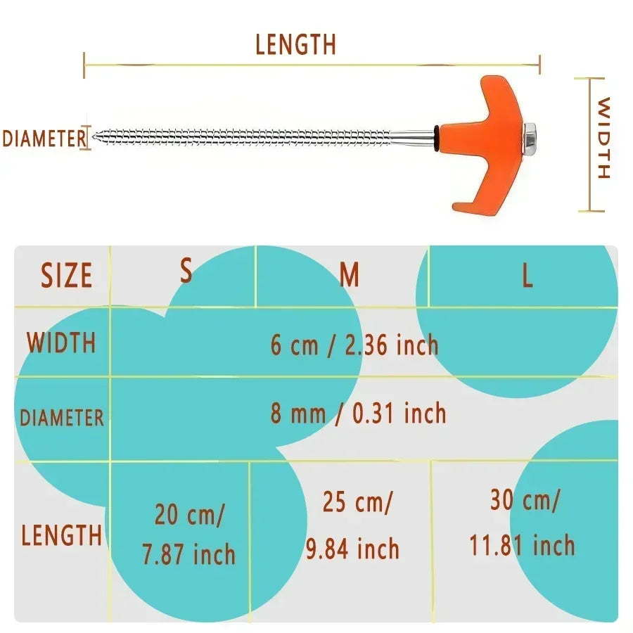 CZHIYAO 4pcs Outdoor Tent Nail 20/25/30cm Screw Anchor Stakes Pegs Screws Peg Ground Nails Carbon Steel Hexagonal Plastic Head