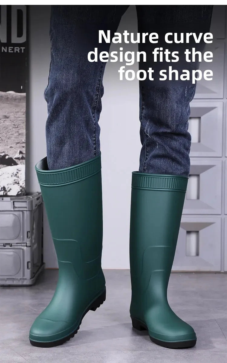 Men's Fashionable Long Tube Rain Boots Anti-Slip Waterproof Wear-Resistant Outdoor Fishing Car Wash Thick Bottom Shoes