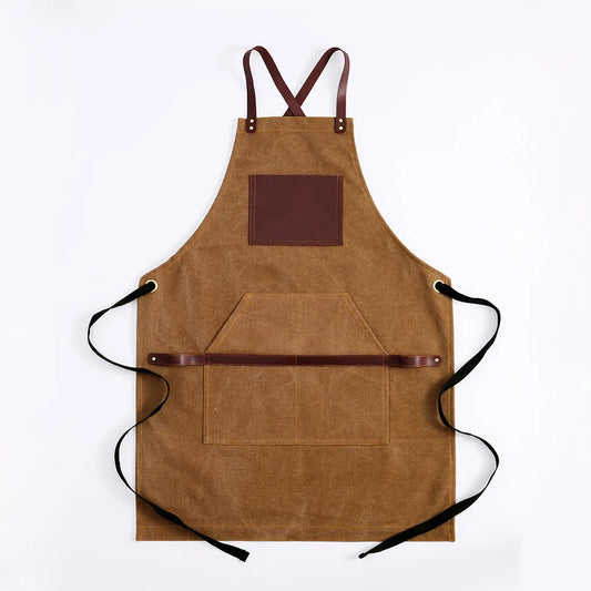 Custom Logo Support for Gardening Barber Vintage Work High End Apron Men and Women PU Leather Long Lasting Cotton Canvas Apron