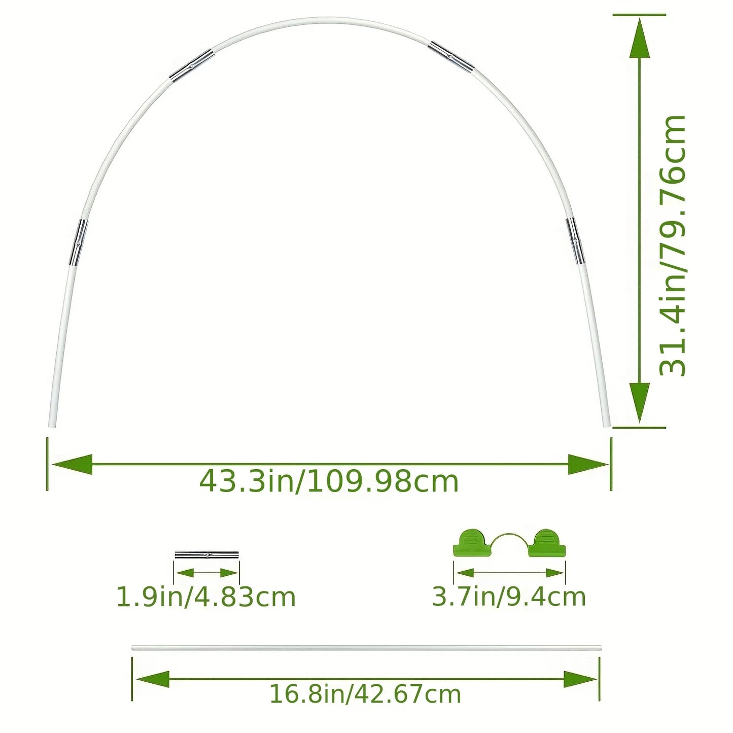 Greenhouse hoops suitable for DIY or wider plant tunnels, rust resistant fiberglass poles, and plant supported garden stakes