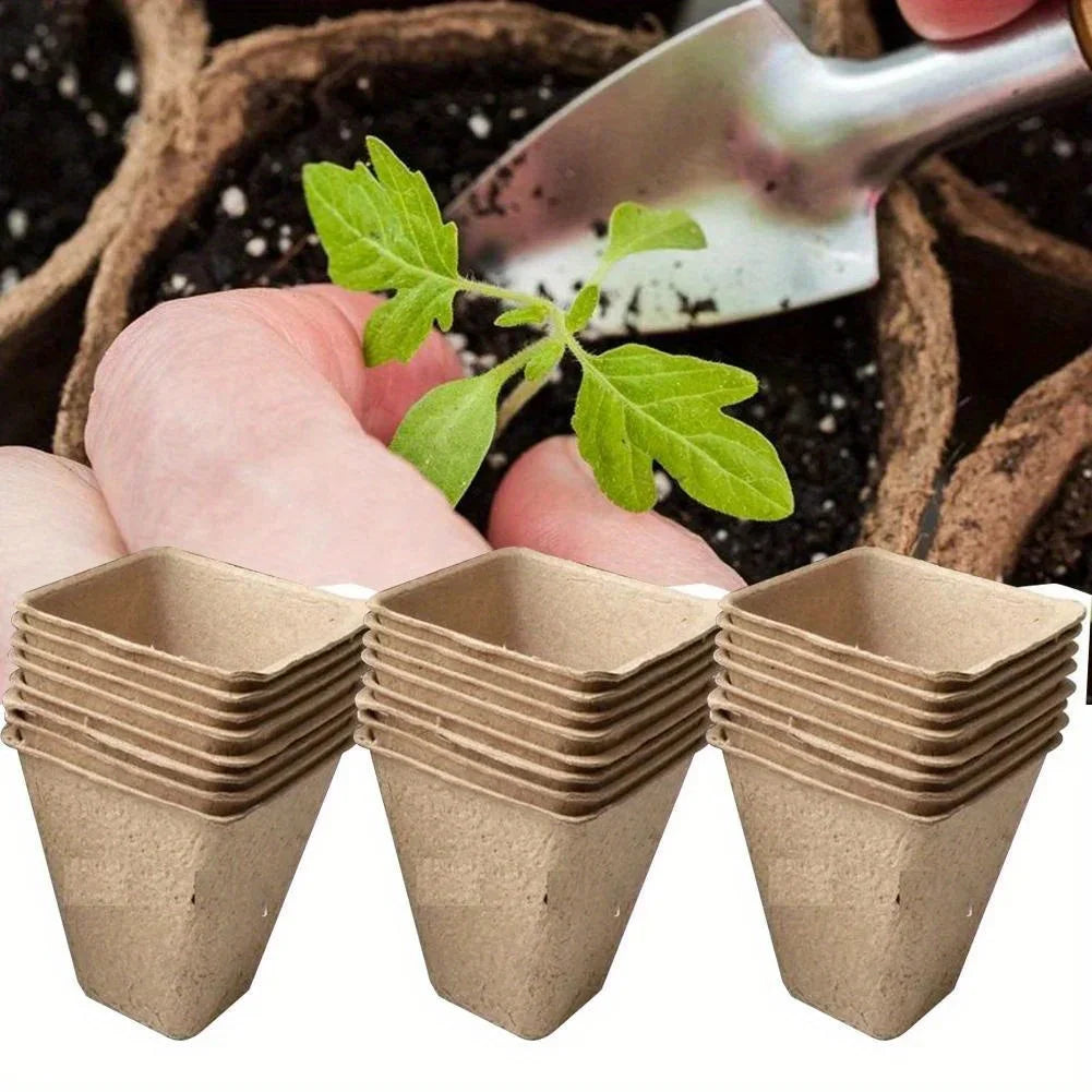 50Pcs Plant Pots Nursery Cups Garden Tray Biodegradable Paper Pulp Peat Pots 6/8cm Plant Grow Bags For Home Garden Accessories