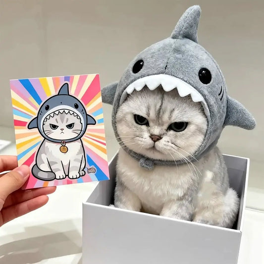Funny Adjustable Cat Shark Headdress Warm Soft Cat Decorative Hat Cute Cartoon Cat Warm Hat Cosplay Party