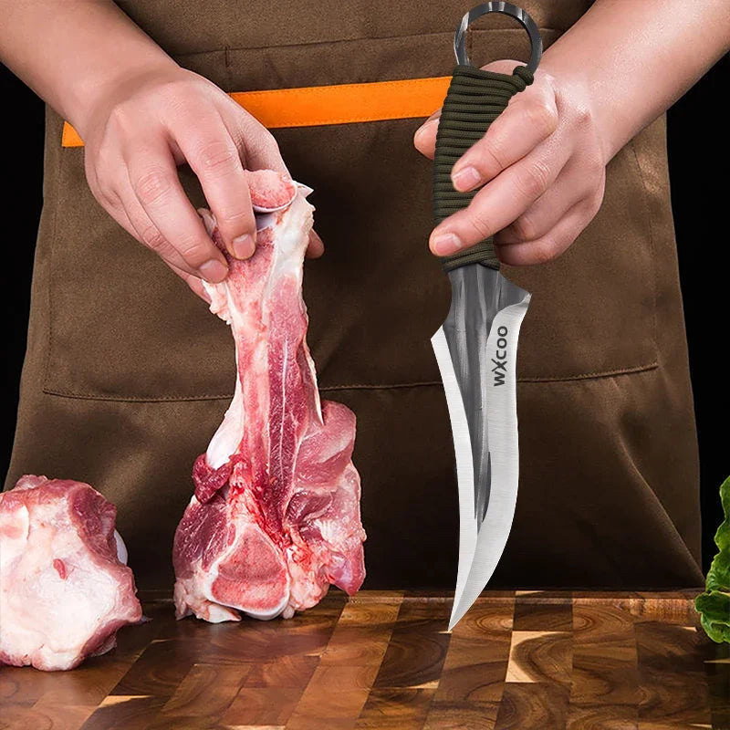 WXCOO Hand-Forged Kitchen Knife Multifunctional Boning Meat Cleaver Knife Stainless Steel Fruit Slicing BBQ Knife with Sheath