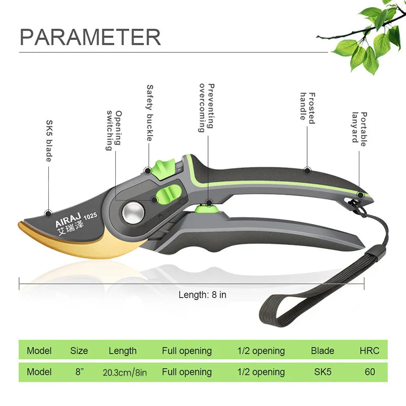 AIRAJ Pruning Shears Full Category, Multi-gear Adjustment Large Opening Super Sharp Manual Trimmer Professional Garden Shears