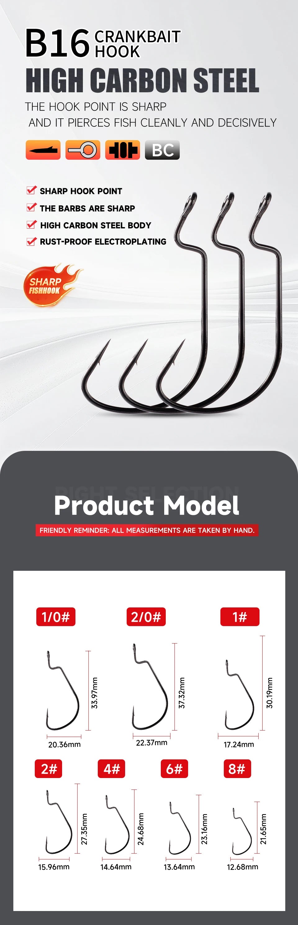 SUPERCONTINET 10pcs/lot Fishing Soft Worm Hooks High Carbon Steel Wide Super Lock Fishhooks Lure Softjerk Hooks