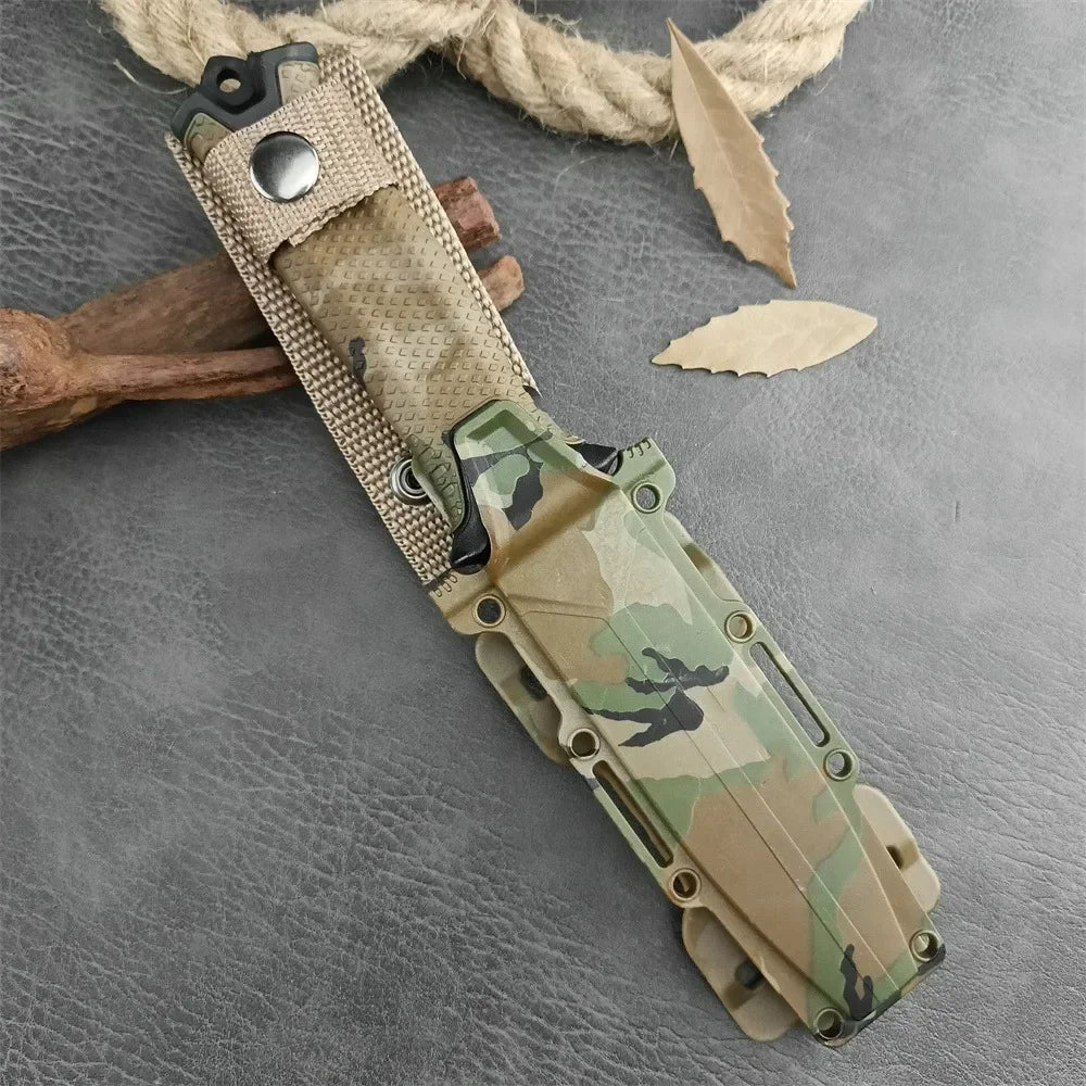 Camouflage GB 1500 StrongArm Full Tang Fixed Blade Knife 8Cr13Mov Black Blade Rubber Handles Tactical Hunting Military Knives