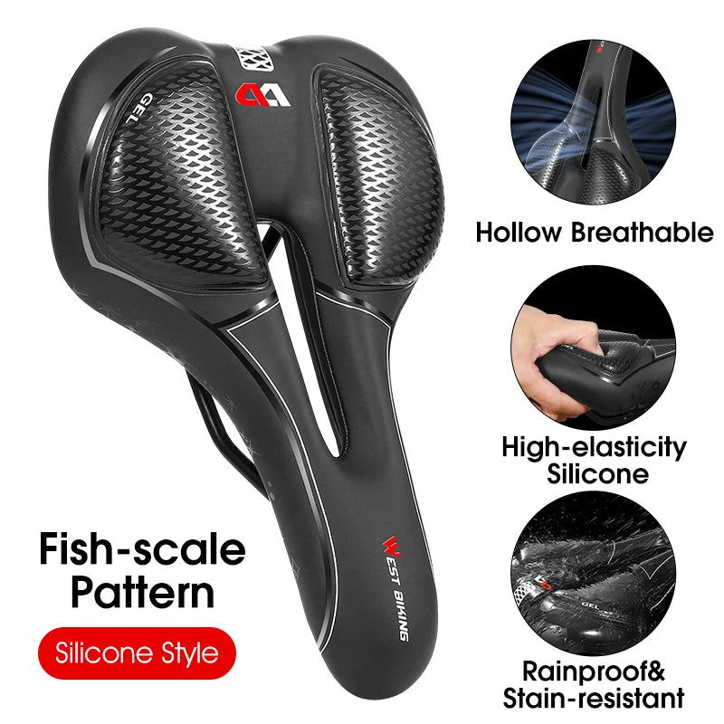 WEST BIKING MTB Bike Bicycle Saddle Rail Hollow Breathable Absorption Rainproof Soft Comfortable Sponge Casual Road Cycling Seat