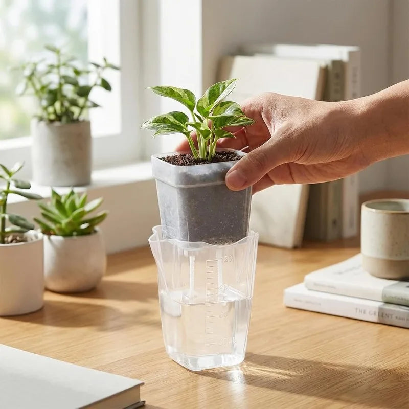 5/1pcs Transparent Self Watering Pots Automatic Absorbent Cotton Wick Plant Pot Garden Seedlings Flowerpot Nursery Cups Planters