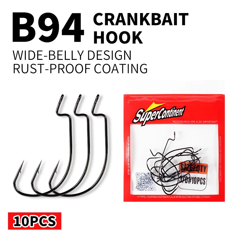 Supercontinent 10pcsB94Fishing hook Offset 6# - 3/0# crank hook for soft worm bait fishhook crankbait fishing tackle accessories