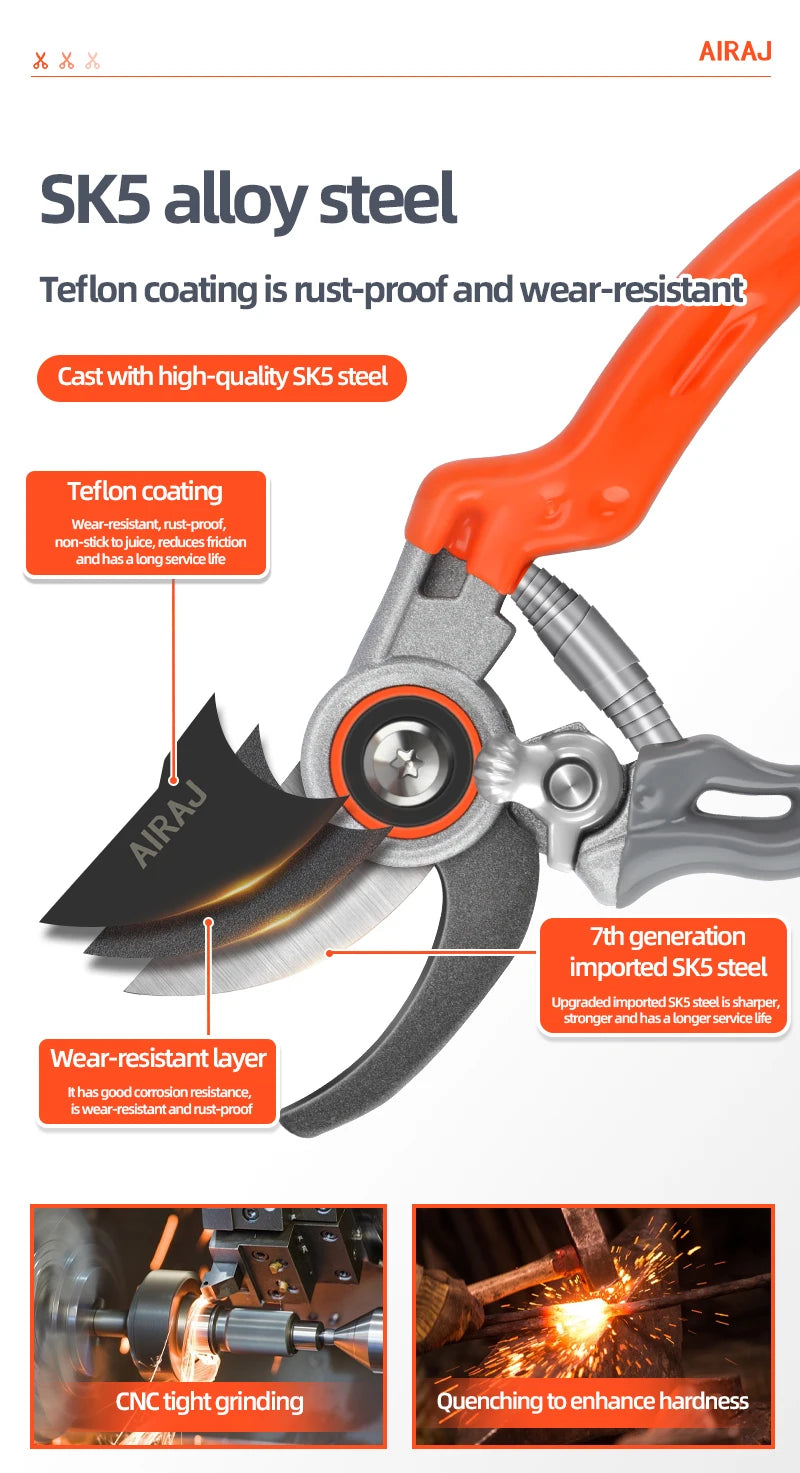 AIRAJ Pruning Shears Full Category, Multi-gear Adjustment Large Opening Super Sharp Manual Trimmer Professional Garden Shears