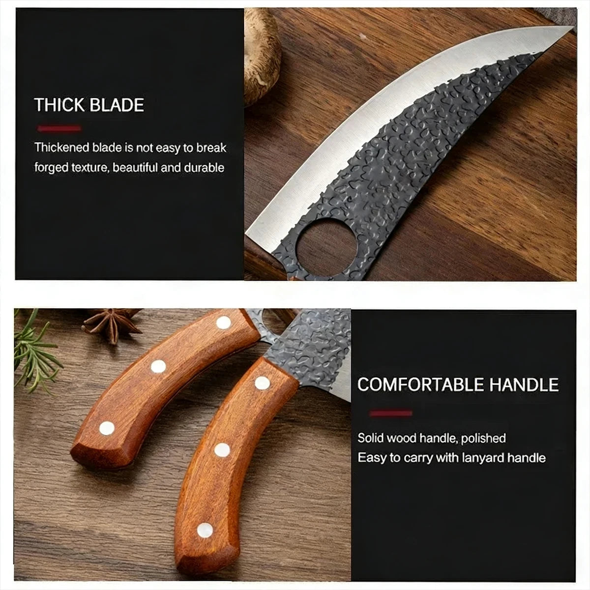 Professional Hand Forged Butcher Knife with Wooden Handle Stainless Steel Boning Knife Cutter Full Tang Kitchen Knife