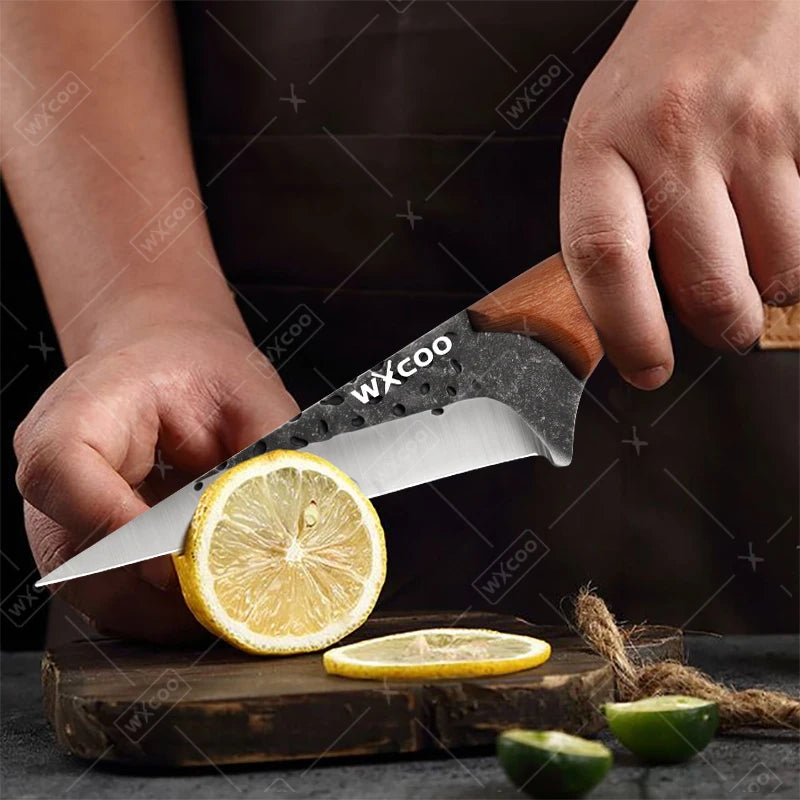 WXCOO Hand-Forged Butcher Knife Stainless Steel Kitchen Knife Full Tang Meat Cleaver Boning Chef Knife for Barbecue Cooking