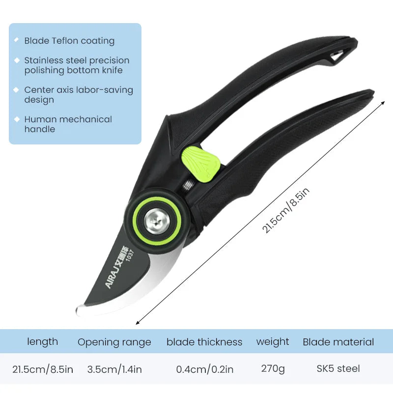 AIRAJ Pruning Shears Full Category, Multi-gear Adjustment Large Opening Super Sharp Manual Trimmer Professional Garden Shears