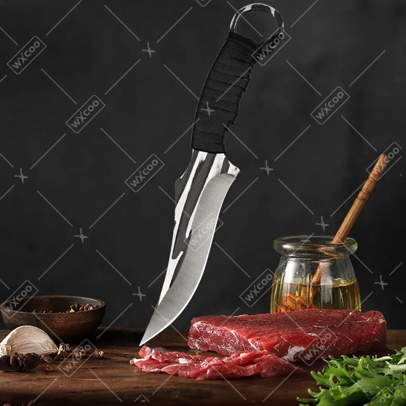 WXCOO Hand-Forged Butcher Knife Stainless Steel Kitchen Knife Full Tang Meat Cleaver Boning Chef Knife for Barbecue Cooking