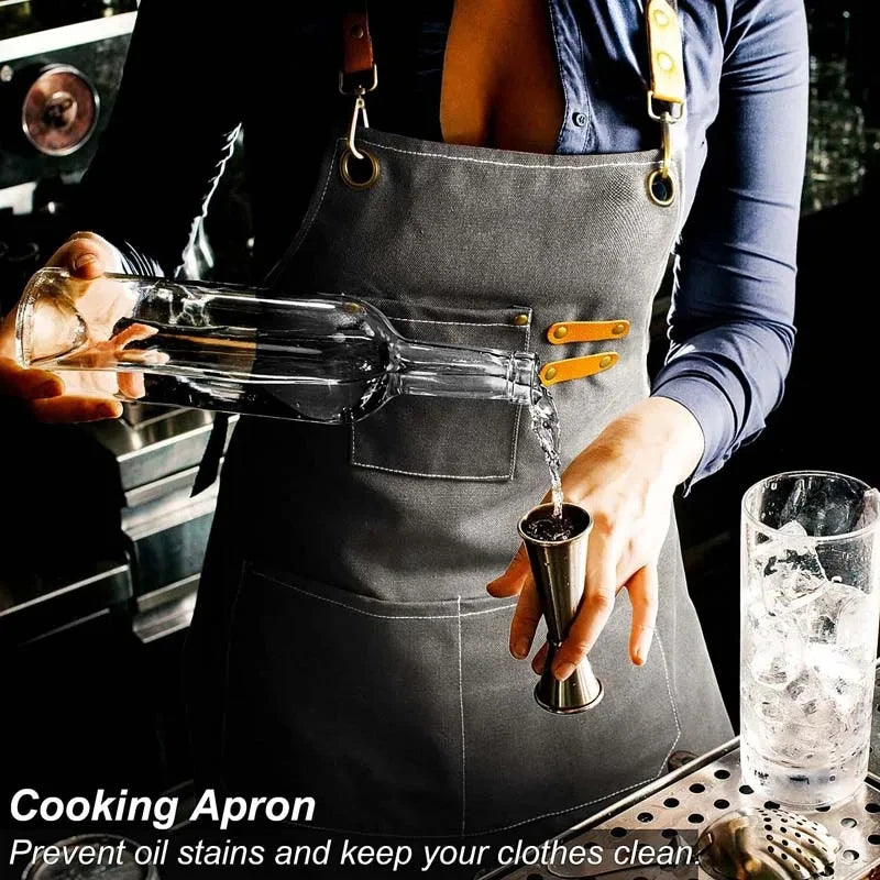 Household Canvas Apron Oil-proof Can Wipe Hands Kitchen CookingMen Women Adult with Tool Pockets Fashion Coffee Over Apron