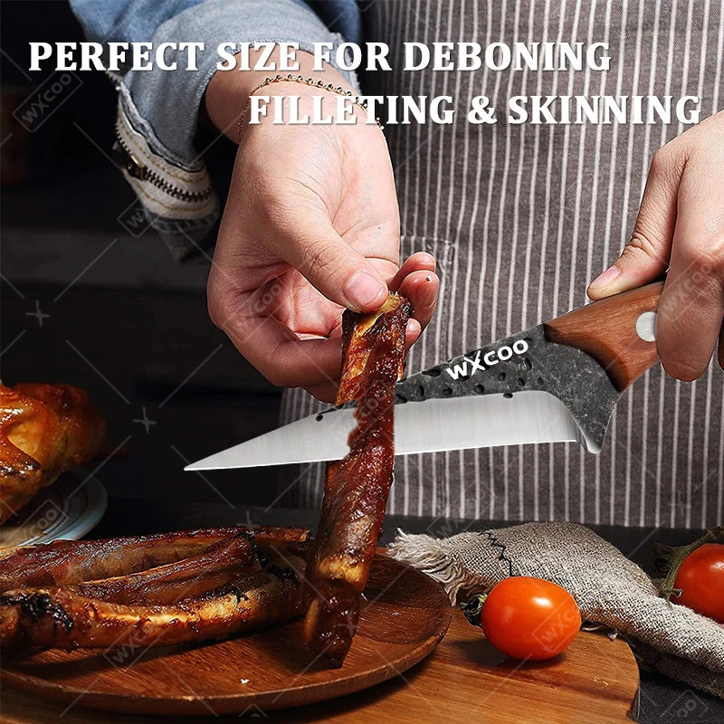 WXCOO Hand-Forged Butcher Knife Stainless Steel Kitchen Knife Full Tang Meat Cleaver Boning Chef Knife for Barbecue Cooking