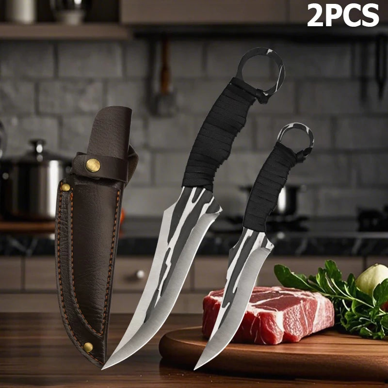 WXCOO Hand-Forged Butcher Knife Stainless Steel Kitchen Knife Full Tang Meat Cleaver Boning Chef Knife for Barbecue Cooking