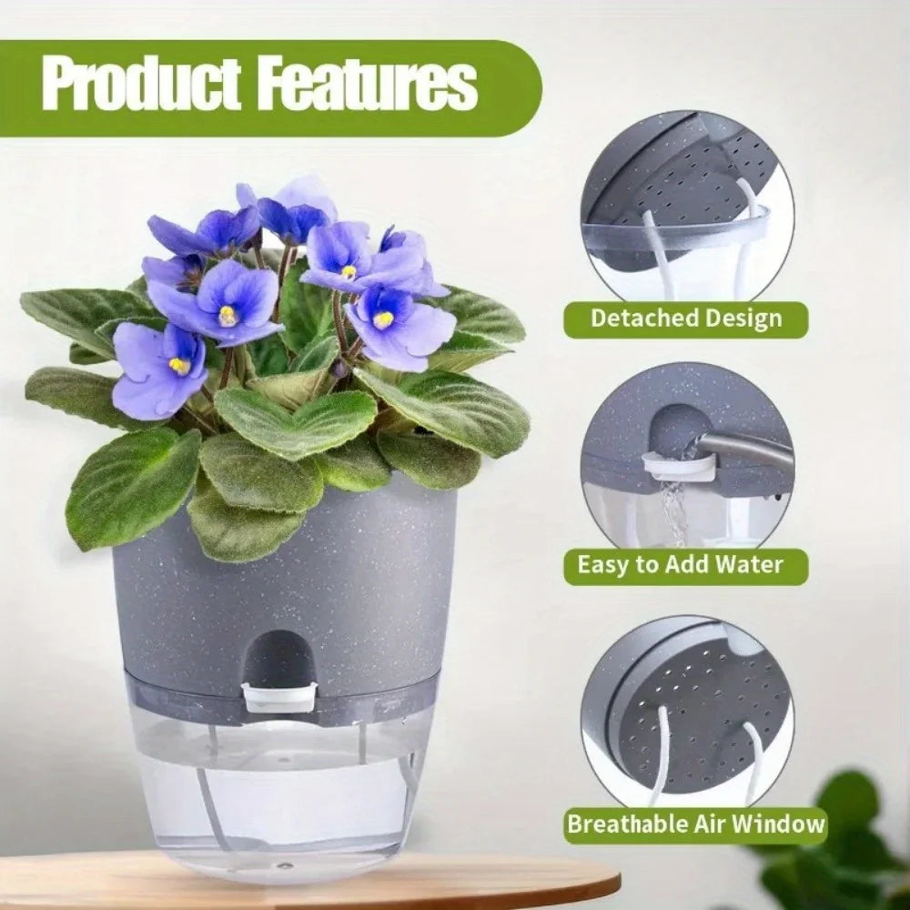 10/5Pcs Self Watering Plastic Flower Pot Double Layer Hydroponics Plants Bonsai Pot Vases Succulent Potted Home Office Decor