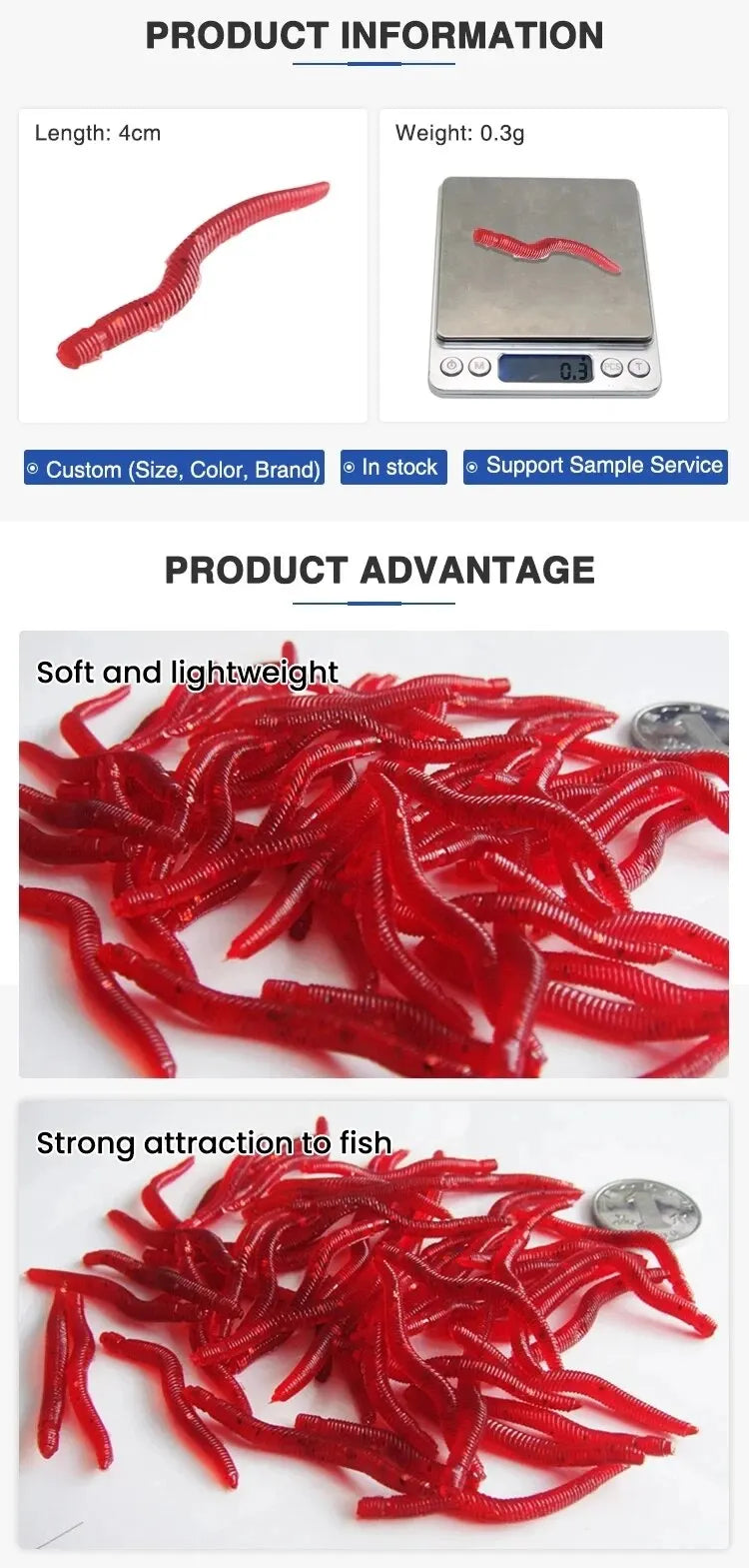 Lifelike Fishy Smell Red Soft Lures Simulation Earthworm Red Worms Artificial Fishing Lures