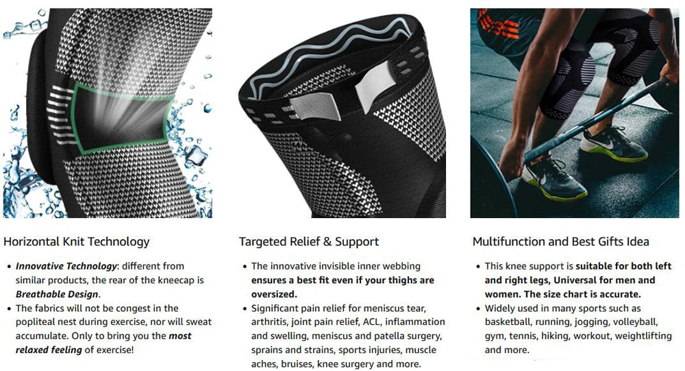 1/2Pcs Sport Compression Knee Support Brace Patella Protector Knitted Silicone Spring LegPad Cycling Running Basketball Football