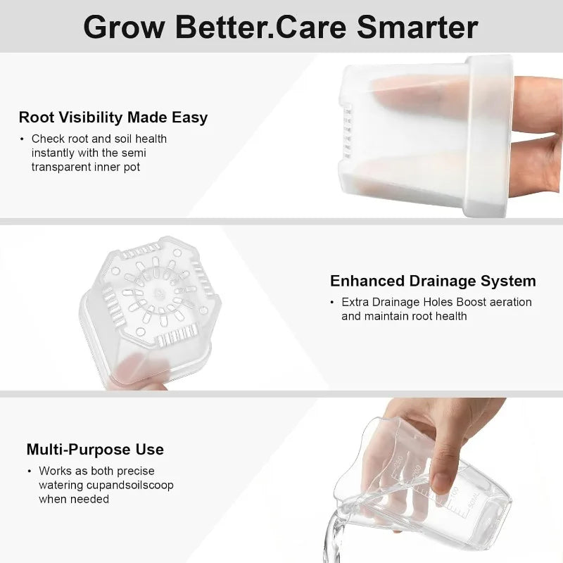 5/1pcs Transparent Self Watering Pots Automatic Absorbent Cotton Wick Plant Pot Garden Seedlings Flowerpot Nursery Cups Planters