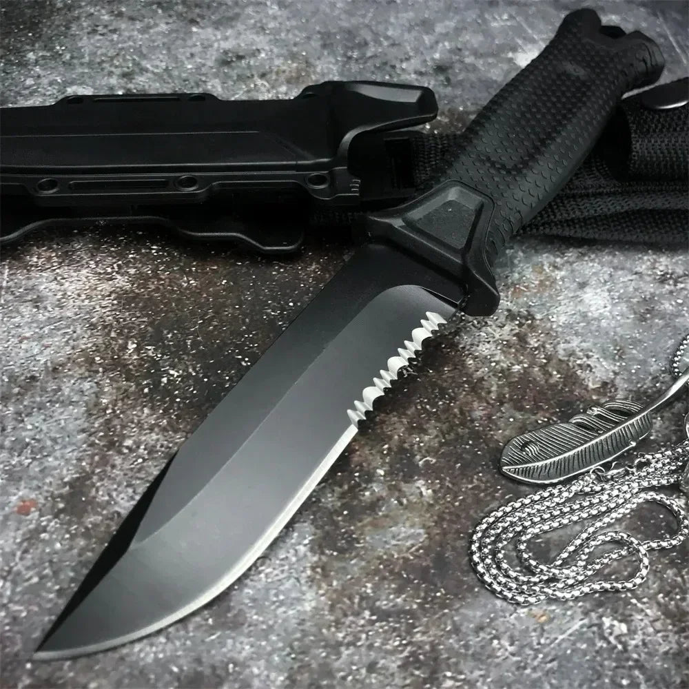 Camouflage GB 1500 StrongArm Full Tang Fixed Blade Knife 8Cr13Mov Black Blade Rubber Handles Tactical Hunting Military Knives