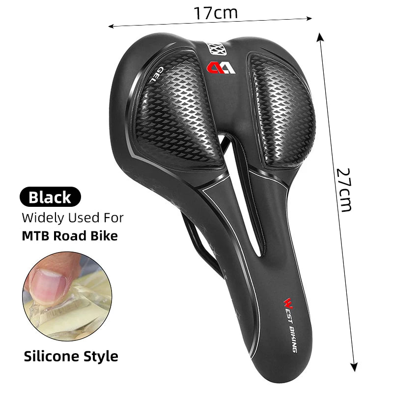 WEST BIKING MTB Bike Bicycle Saddle Rail Hollow Breathable Absorption Rainproof Soft Comfortable Sponge Casual Road Cycling Seat
