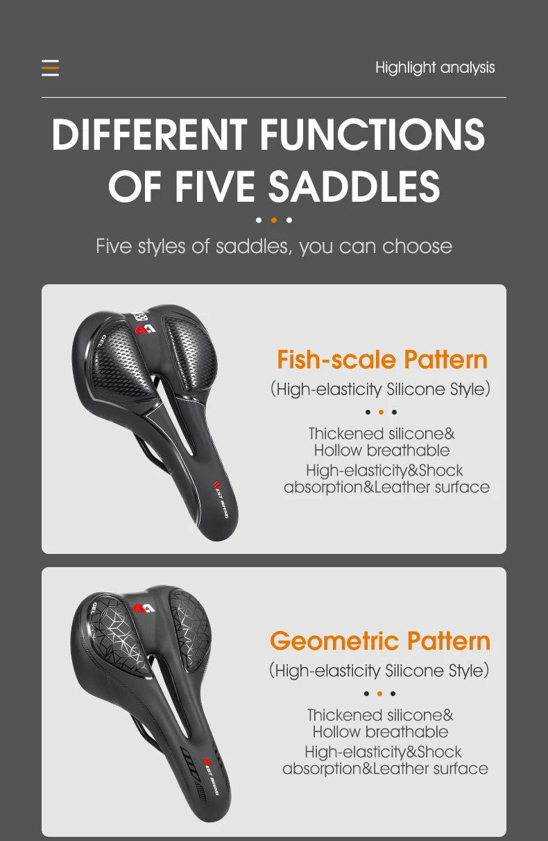 WEST BIKING MTB Bike Bicycle Saddle Rail Hollow Breathable Absorption Rainproof Soft Comfortable Sponge Casual Road Cycling Seat