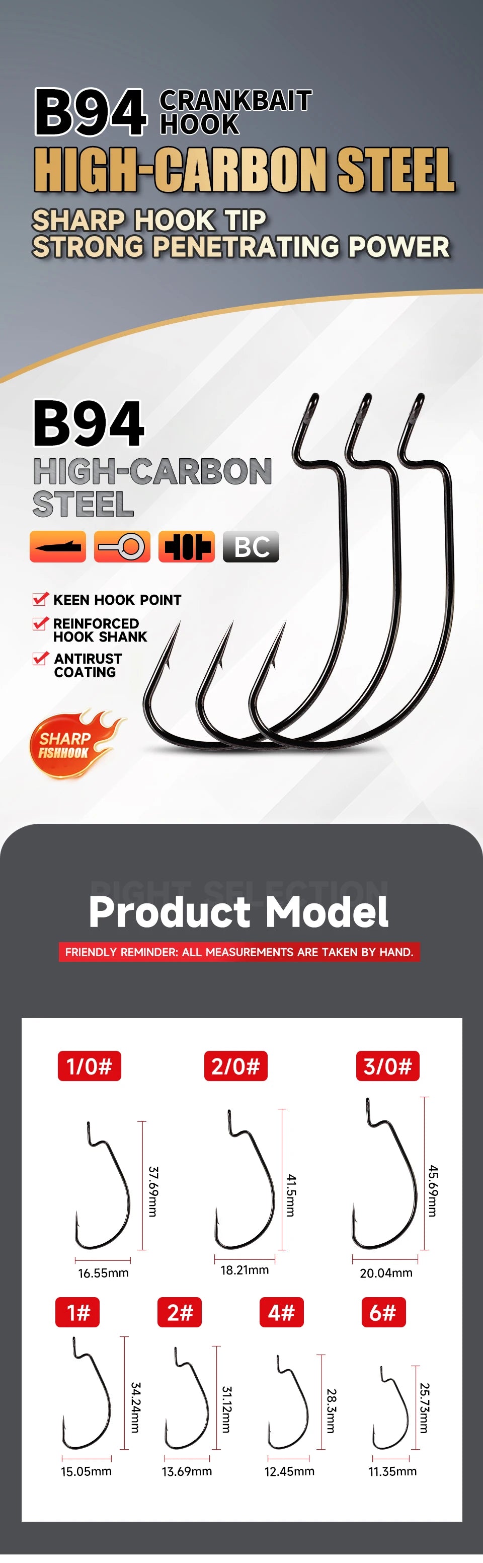 Supercontinent 10pcsB94Fishing hook Offset 6# - 3/0# crank hook for soft worm bait fishhook crankbait fishing tackle accessories
