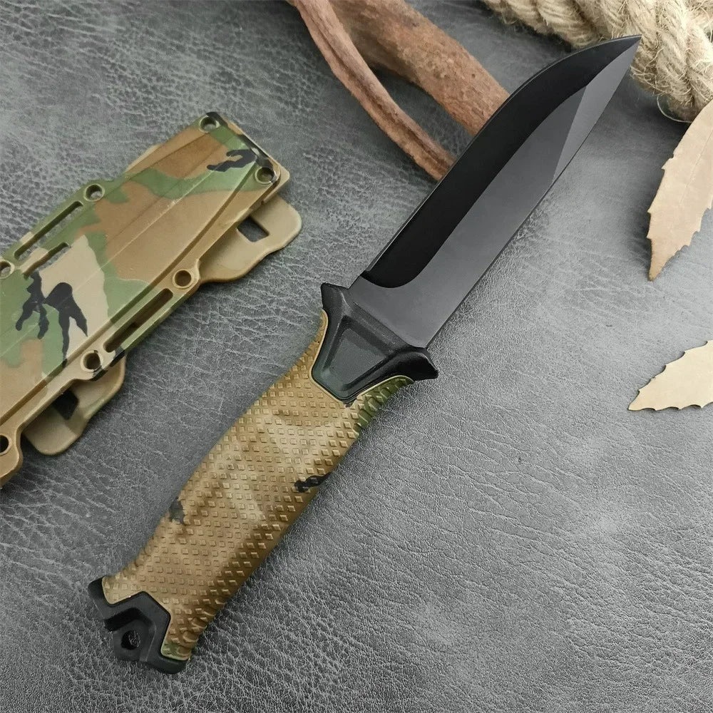 Camouflage GB 1500 StrongArm Full Tang Fixed Blade Knife 8Cr13Mov Black Blade Rubber Handles Tactical Hunting Military Knives