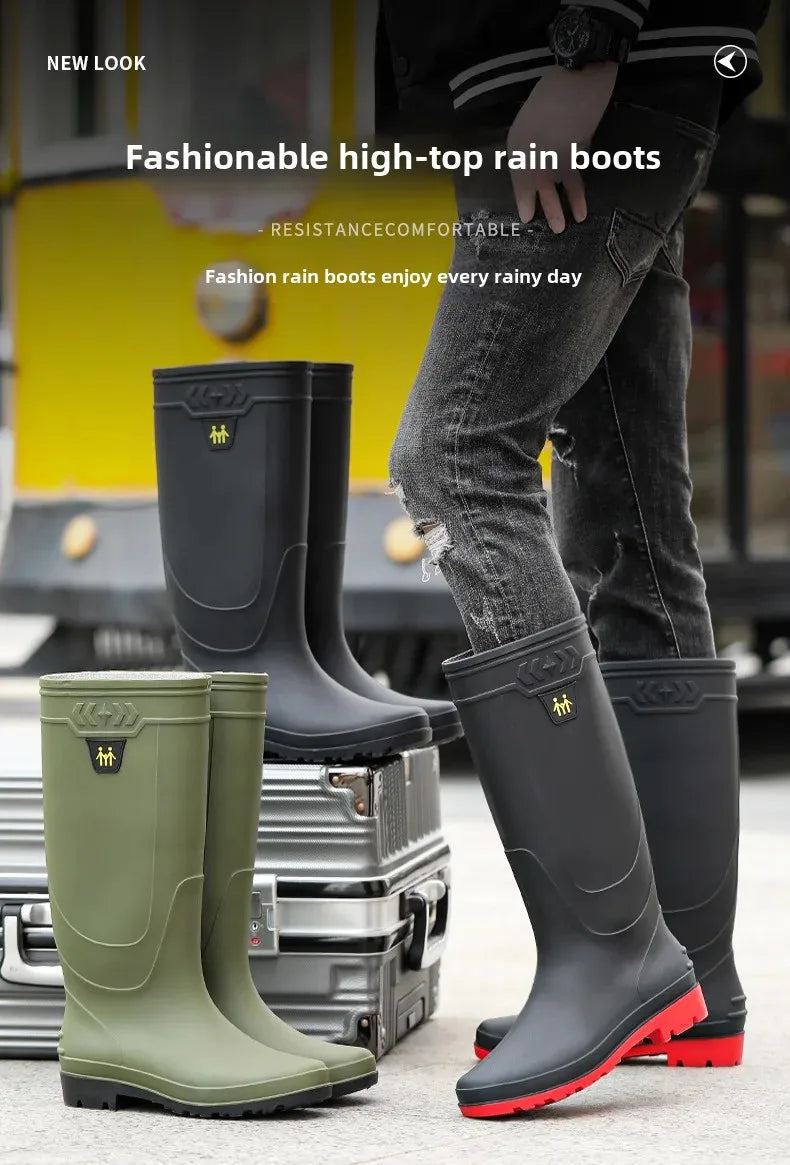 Comfortable High-Tube Men's Rain Boots Outdoor Versatile Waterproof Fishing Shoes Korean Style Delivery Car Wash Shoes Men's Wat