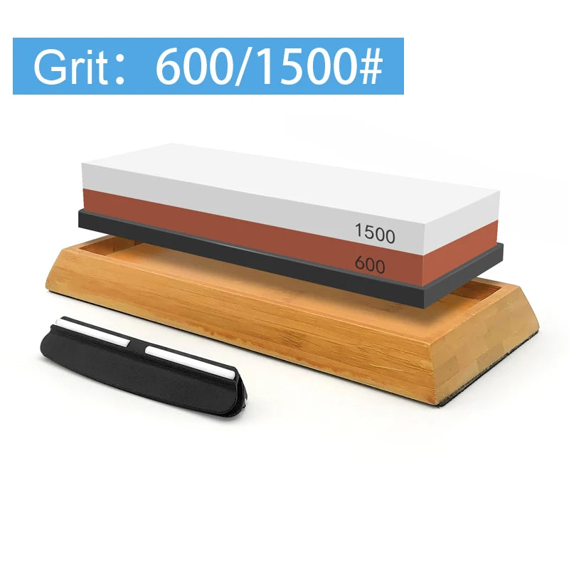 2in1 Professional Sharpening stones Knife sharpener Double-side Whetstone Grinder stone Watster stone Bamboo base Angle guide