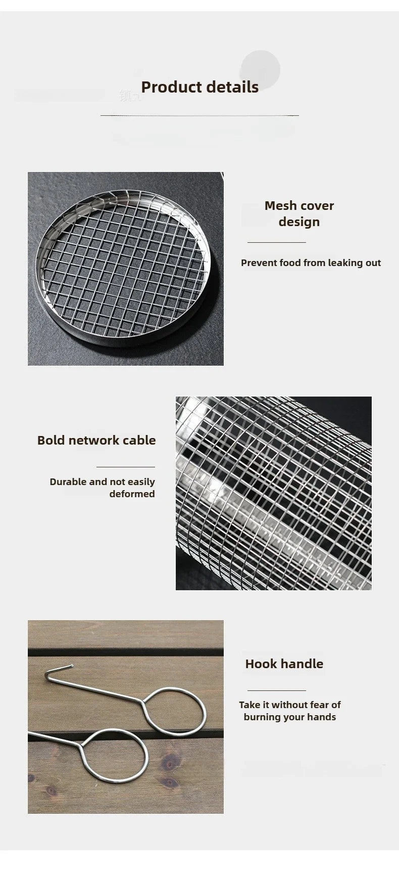 2pcs Rolling Grilling Baskets for Outdoor Grill Bbq Net Tube Stainless Steel Round Mesh Rotation Barbecue Cage grill Accessories