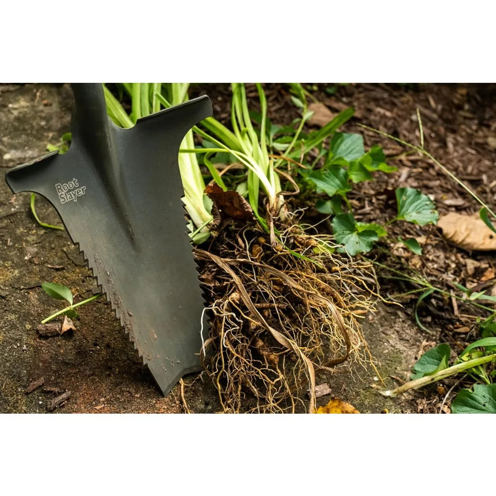 Heavy Duty Garden Shovel with Serrated Steel Blade for Digging and Cutting Roots