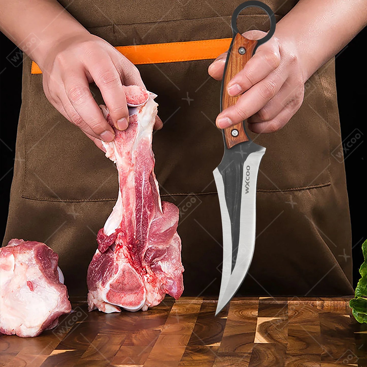 WXCOO Hand-Forged Butcher Knife Stainless Steel Kitchen Knife Full Tang Meat Cleaver Boning Chef Knife for Barbecue Cooking