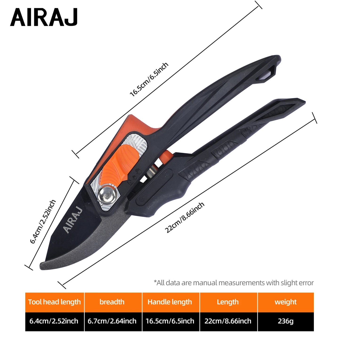 AIRAJ Pruning Shears Full Category, Multi-gear Adjustment Large Opening Super Sharp Manual Trimmer Professional Garden Shears