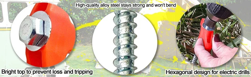 CZHIYAO 4pcs Outdoor Tent Nail 20/25/30cm Screw Anchor Stakes Pegs Screws Peg Ground Nails Carbon Steel Hexagonal Plastic Head